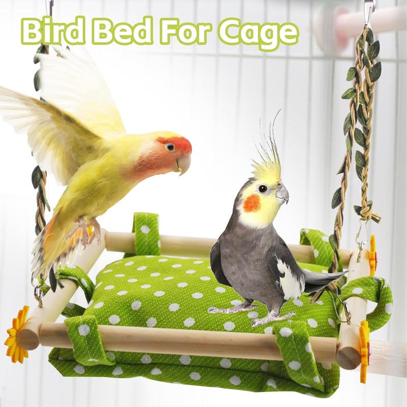 MUYG Bird Toy Climbing Hammock Nest Hanging Bird Bed for Cage Wooden Perch Stand Swing with Bell Toy for Parrot Parakeet Cockatiel Conure Cockatoo - Image 5